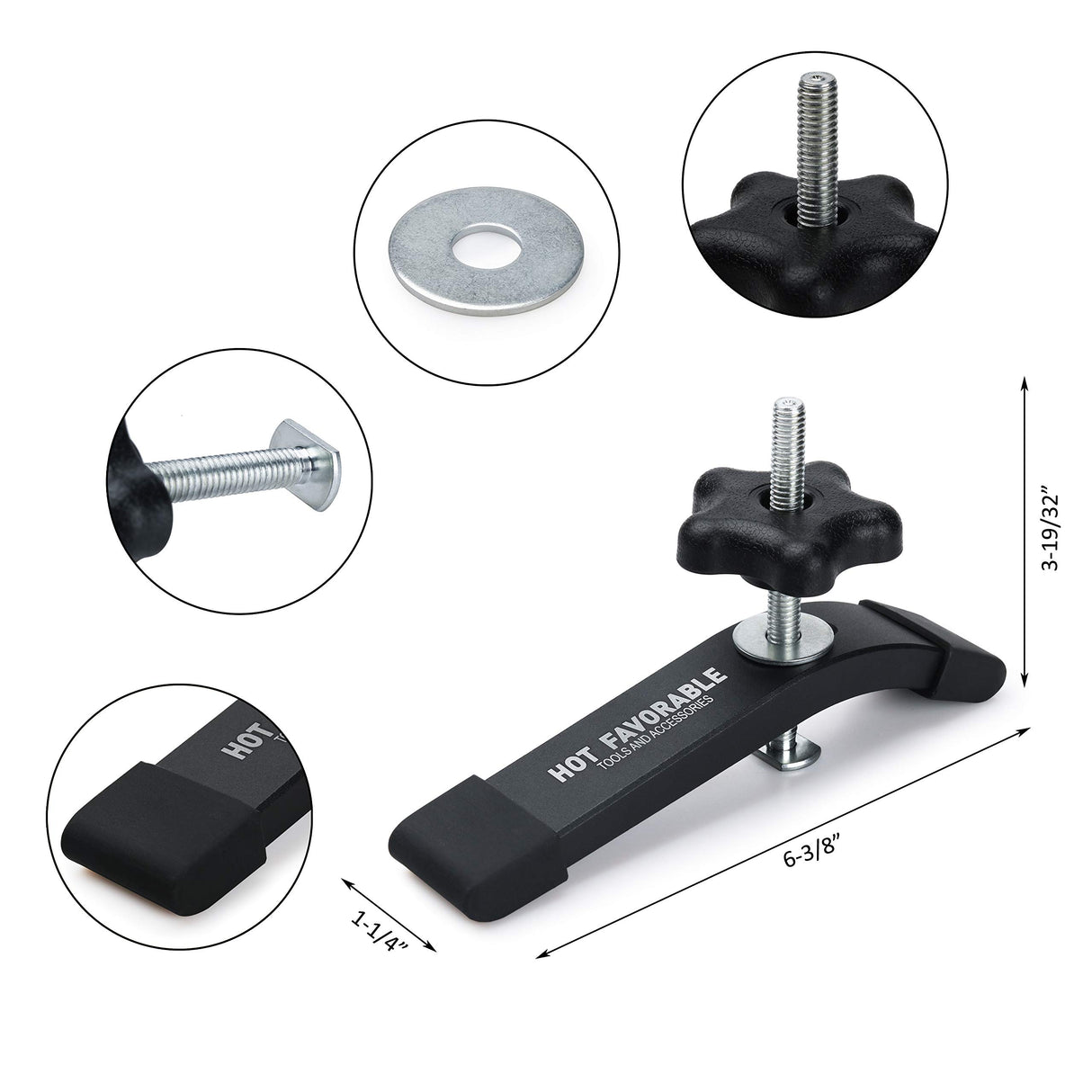 Hot Favorable Aluminum T-Track T-Hold Down Clamps,6-3/8"L x 1-1/4" Width-Woodworking and Clamps-Fine Sandblast Black Anodized-2 Pack Hot Favorable