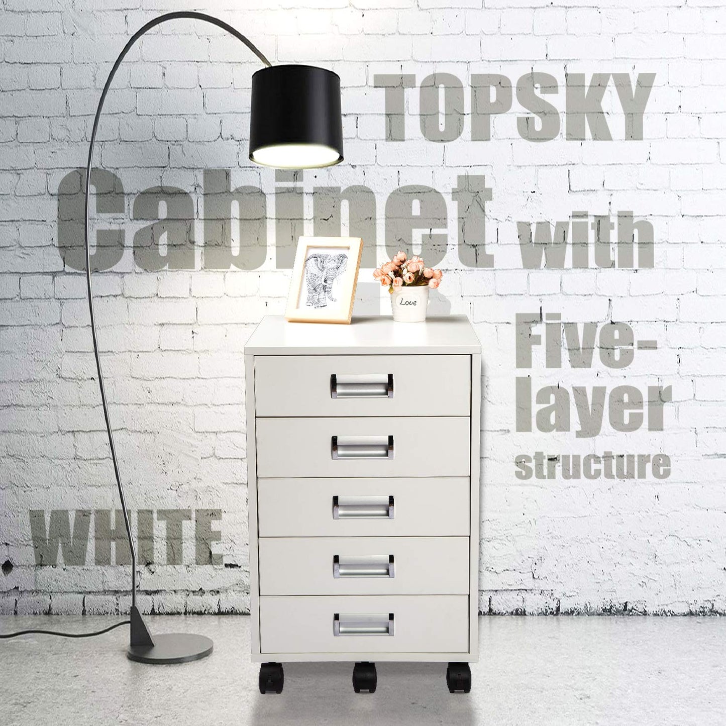 TOPSKY 5 Drawer Mobile Cabinet Fully Assembled Except Casters Built-in Handle (White) - WoodArtSupply