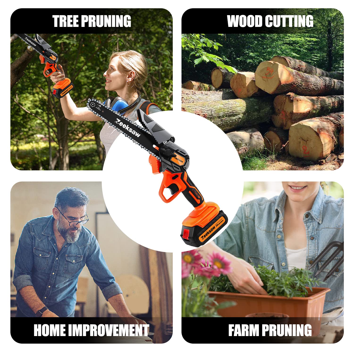 Mini Chainsaw 6 Inch Cordless, Zeeksaw Super Power Hand Chain Saw with Batteries, Electric Mini Cordless Chainsaw Battery Powered, Handheld Small Zeeksaw