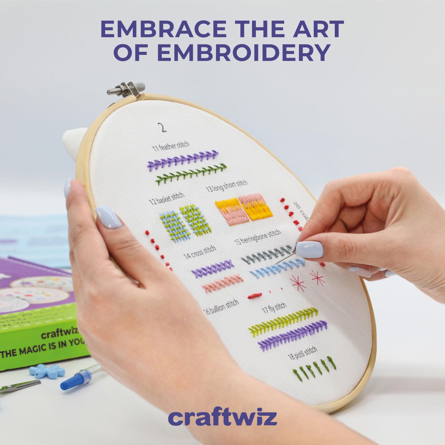 Craftwiz 4 Set Embroidery Starter Kit, Embroidery Kit for Beginners Adults and Kids with Patterns, Beginner Embroidery Kit for Adults, Hand Craftwiz