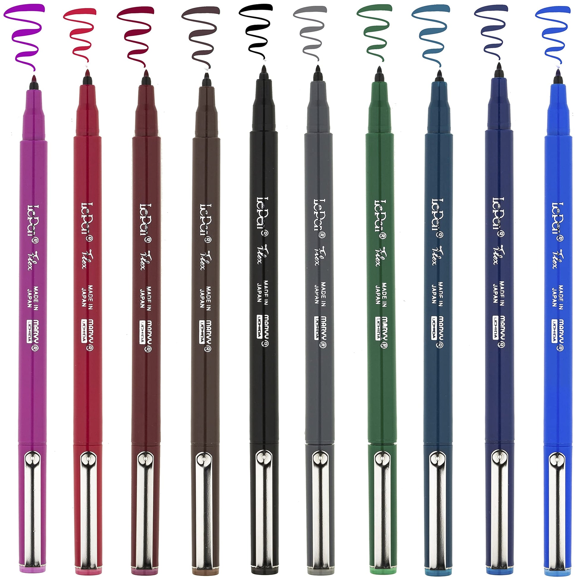 Marvy Uchida Le Flex 10 Piece Set Writing Pen, Primary Colors - WoodArtSupply