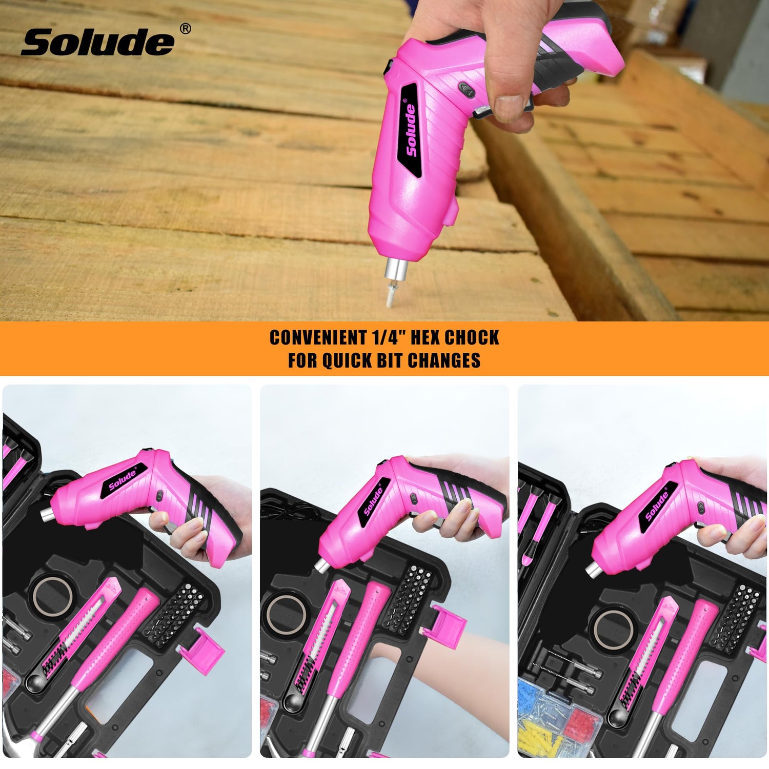 SOLUDE Pink Tool Set,130 Piece Women's Tool Kit for Home with 3.6V Cordless Rechargeable Screwdriver,Household Basic Toolkits for New SOLUDE
