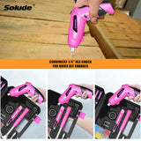 SOLUDE Pink Tool Set,130 Piece Women's Tool Kit for Home with 3.6V Cordless Rechargeable Screwdriver,Household Basic Toolkits for New SOLUDE