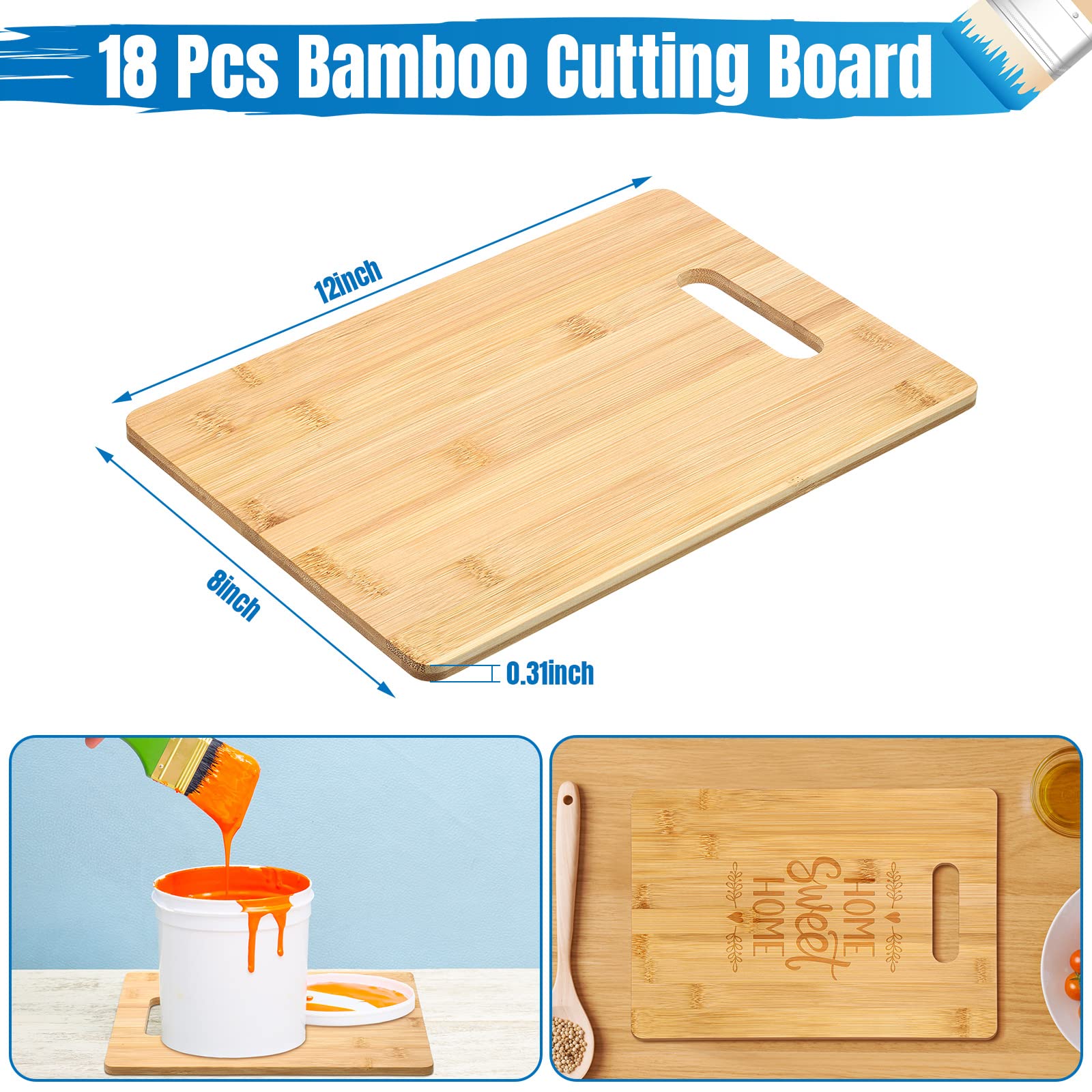 18 Pack Bulk Cutting Board Plain Large Bamboo Cutting Board Set Chopping Board with Handles Blanks Laser Engraving Cutting Board for Customized, - WoodArtSupply