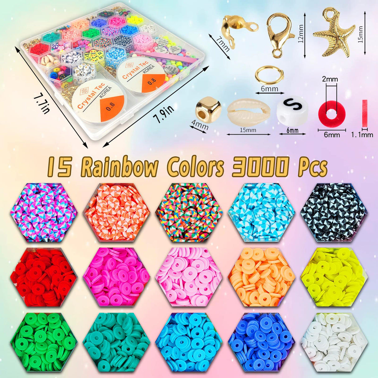 Flat Clay Beads for Jewelry Bracelet Making Kit,6mm Flat Polymer Heishi Beads DIY Arts and Crafts Kit with Smiley Face Letter Bead,Gifts Toys for klmars