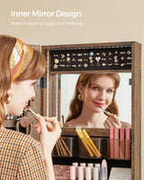 SONGMICS Mirror Jewelry Cabinet Armoire Organizer, Wall/Door Mount Storage Cabinet with Full-Length Frameless Lighted, Built-in Makeup Mirror, 2 SONGMICS