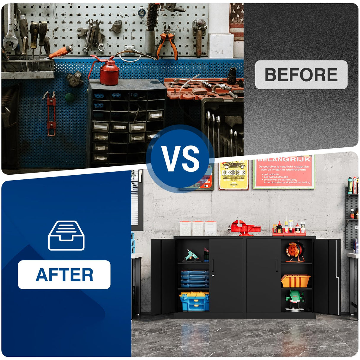 Fesbos Metal Storage Cabinet-36” Tall Steel File Cabinets with Lockable Doors and Adjustable Shelves-Black Steel Storage Cabinet for Home, School, Fesbos