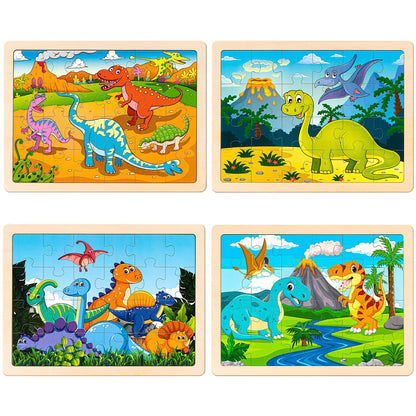 137 Piece Art Set & 4 Pack Wooden Dinosaur Puzzles for Kids - WoodArtSupply