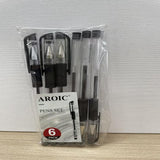 AROIC Six Blackwater pens, pack of six, Fine Point Pens with medium black ink, Ink Black pens, Fine point smooth writing pens, bulk pens, and office AROIC