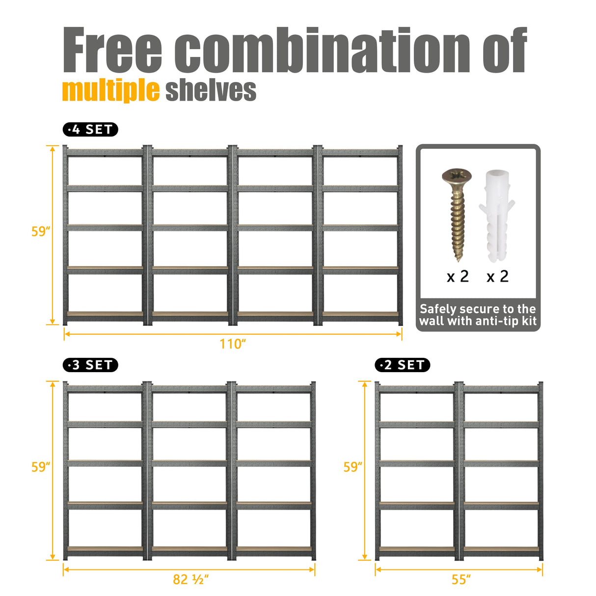 PrimeZone 2 Packs 28" W x 12" D x 59" H Garage Storage Shelves, 5 Tier Adjustable Storage Shelving Unit, Utility Standing Shelf Rack Organizer for PrimeZone