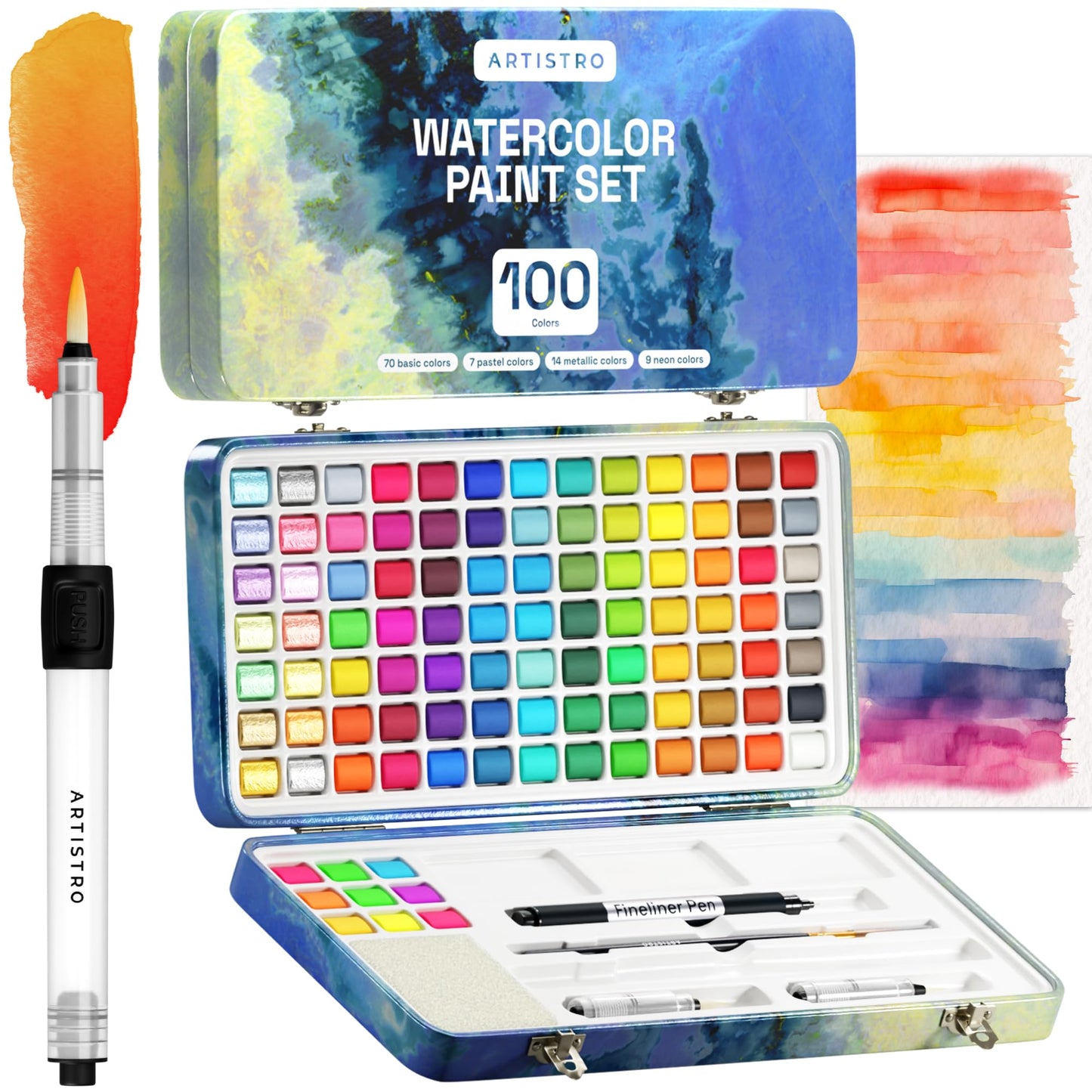 ARTISTRO Watercolor Paint Set, 100 Vivid Colors in Portable Box and 20 –  WoodArtSupply