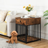 HOOBRO Dog Crate Furniture, Wooden Dog House, Decorative Dog Kennel with Drawer, Indoor Pet Crate End Table for Small Dog, Steel-Tube Dog Cage, HOOBRO
