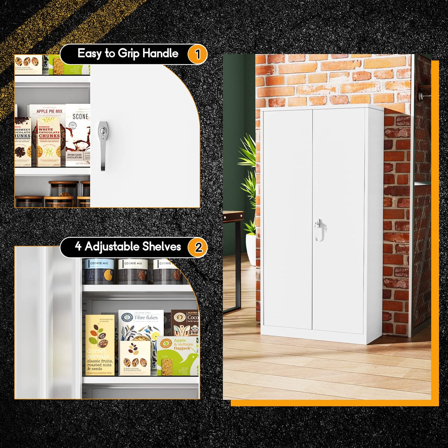 Greenvelly White Metal Storage Cabinet, 72" Steel Locking Cabinet with Doors and 4 Adjustable Shelves, Tall Tool Cabinets Lockable File Cabinet for Greenvelly