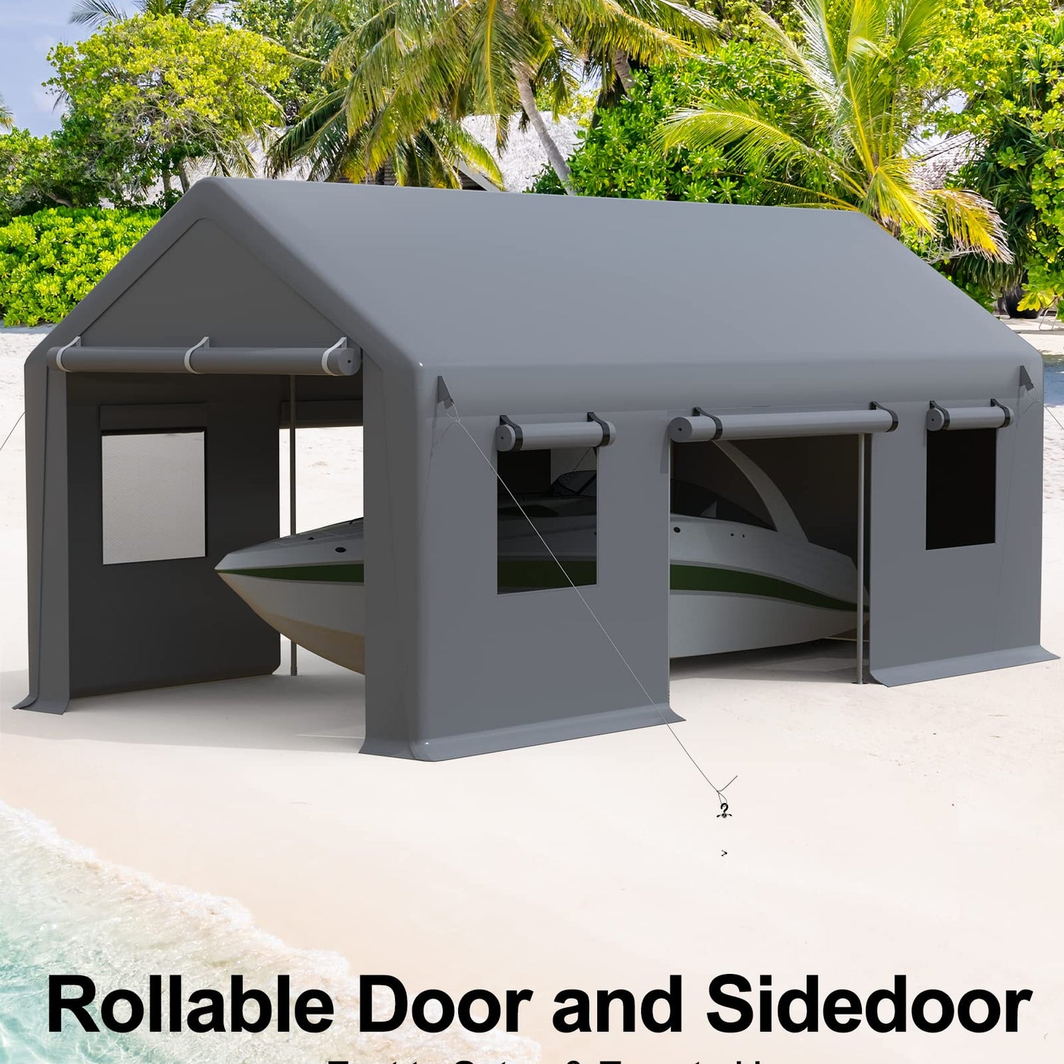 DEXSO Carport 10'x20' Portable Garage, Reinforced Steel Poles and 180g PE Heavy Duty & Waterproof Canopy, 4 Roll-up Doors, 4 Ventilated Windows, for DEXSO