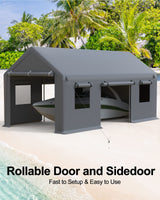 DEXSO Carport 10'x20' Portable Garage, Reinforced Steel Poles and 180g PE Heavy Duty & Waterproof Canopy, 4 Roll-up Doors, 4 Ventilated Windows, for DEXSO
