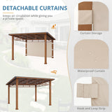 LUE BONA 12x14 Hardtop Gazebo, Outdoor Pergola Metal Roof Gazebo with Wooden Frame, Patio Gazebo Canopy with Curtains, Permanent Pavilion Grill LUE BONA