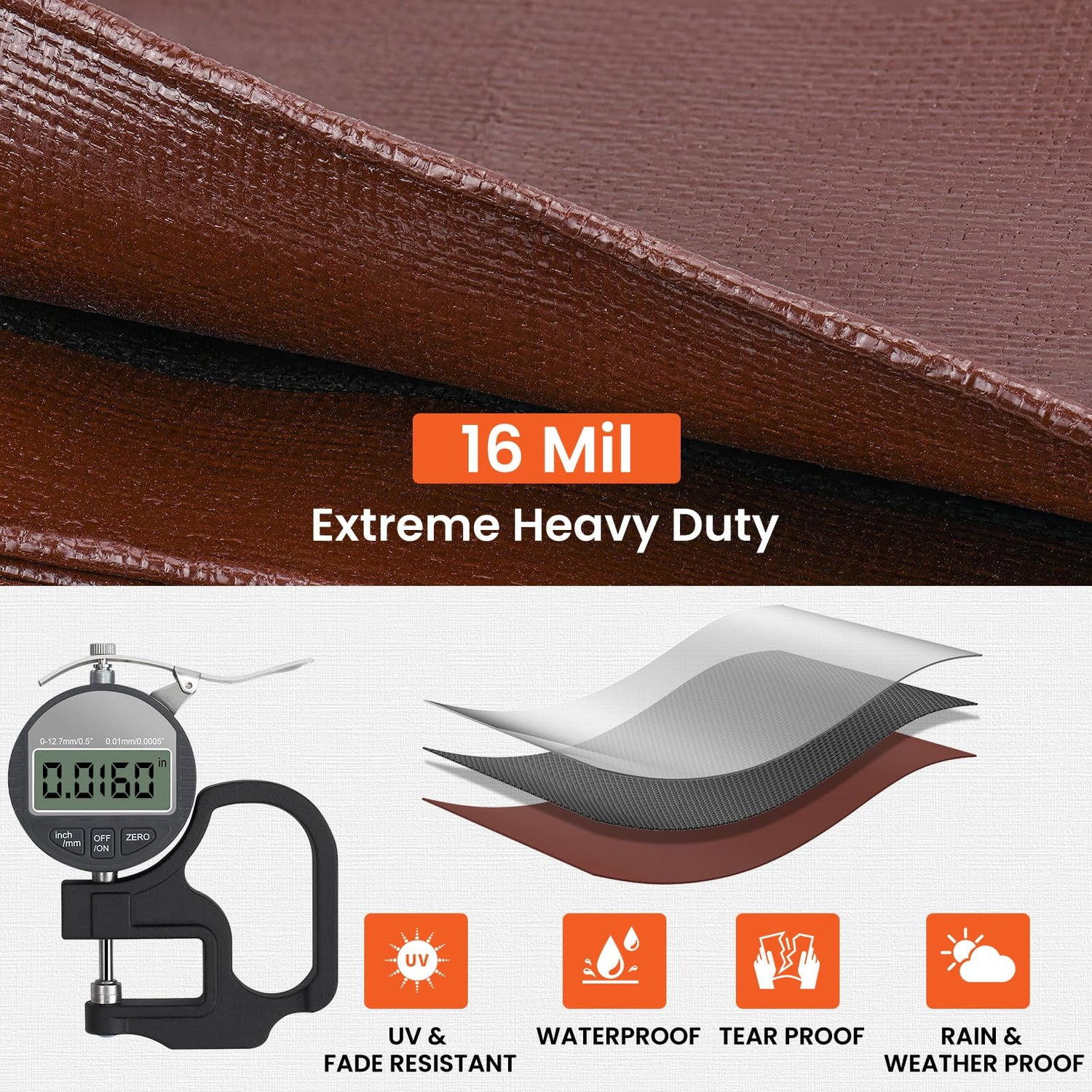 Winpull Tarp 12x20FT, 16 Mil Heavy Duty Large Tarps, Waterproof Tarp with Brass Grommets and Reinforced Edges, UV Resistant, Tear&Fade Resistant Poly Winpull