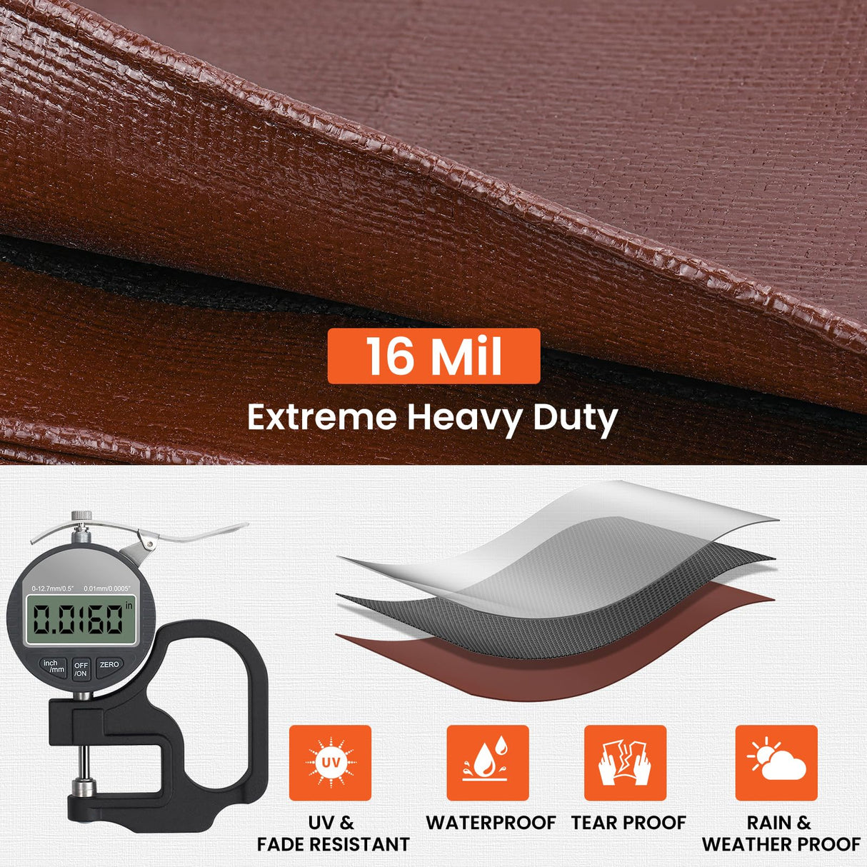 Winpull Tarp 12x20FT, 16 Mil Heavy Duty Large Tarps, Waterproof Tarp with Brass Grommets and Reinforced Edges, UV Resistant, Tear&Fade Resistant Poly Winpull