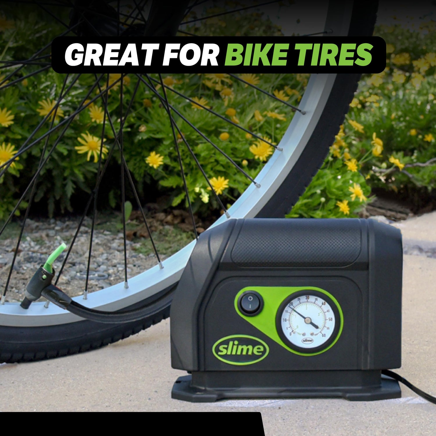 Slime 40050 Tire Inflator, Portable Car Air Compressor, with Analog 100 psi Dial Gauge, Long Hose and LED Light, 12V, 8 min Inflation Slime