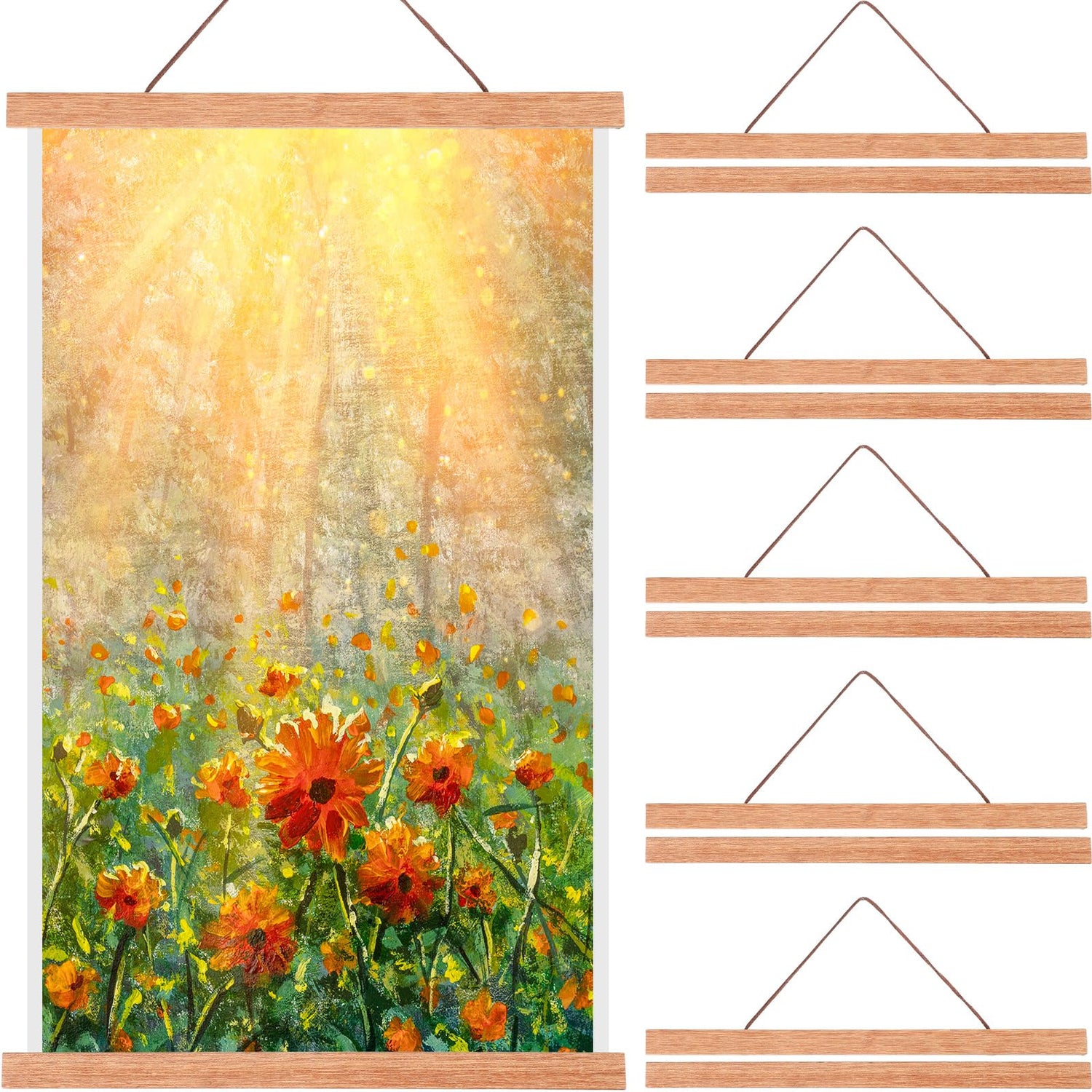 6 Pack Magnetic Poster Frame Hanger Light Wooden Frames Hanger for Posters Teak Wood Poster Hanging Kit for Walls Maps Prints Photos Pictures Canvas Kanayu