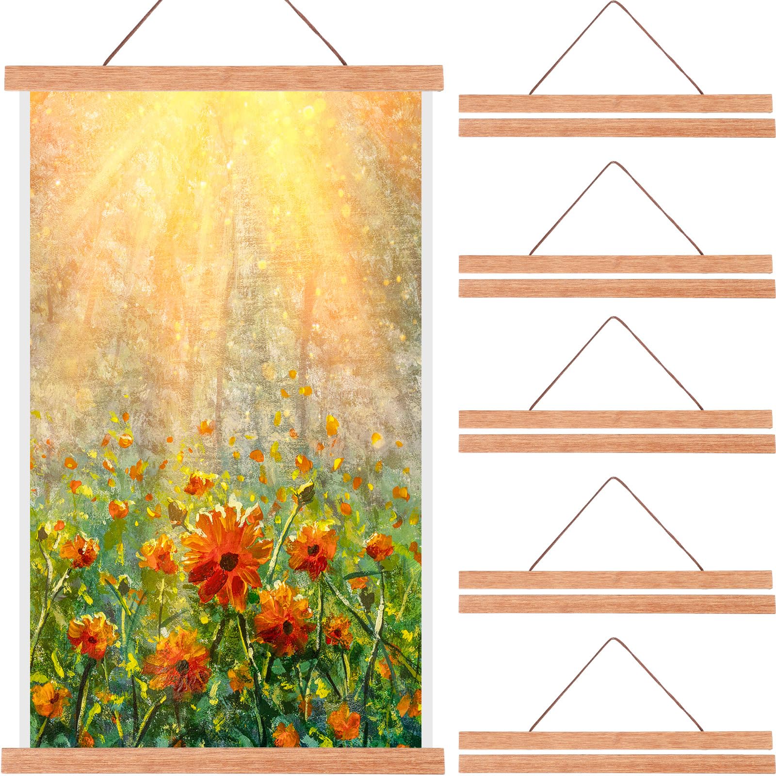 6 Pack Magnetic Poster Frame Hanger Light Wooden Frames Hanger for Posters Teak Wood Poster Hanging Kit for Walls Maps Prints Photos Pictures Canvas - WoodArtSupply