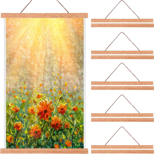 6 Pack Magnetic Poster Frame Hanger Light Wooden Frames Hanger for Posters Teak Wood Poster Hanging Kit for Walls Maps Prints Photos Pictures Canvas - WoodArtSupply