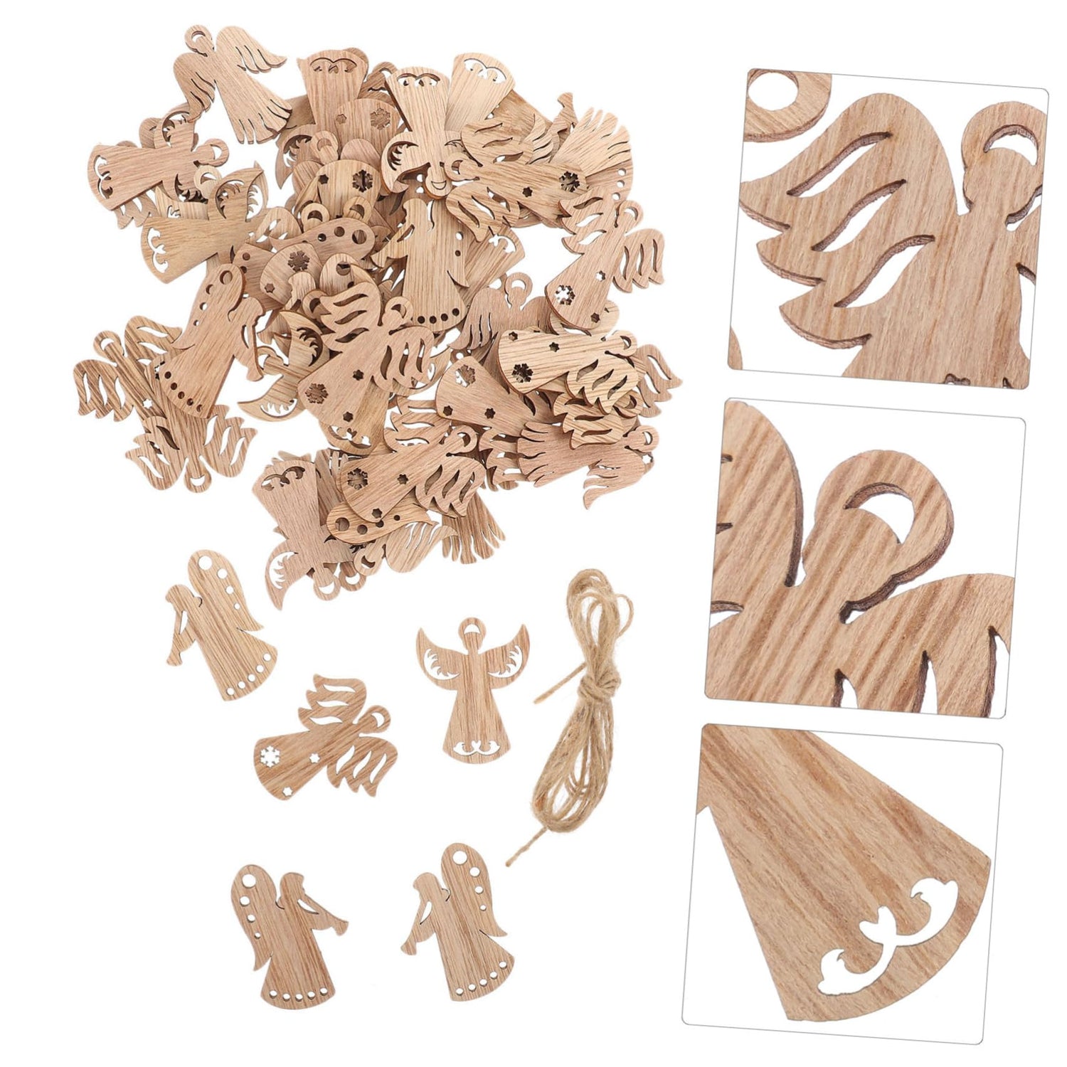 MAGICLULU 50pcs Wooden Angel Pendant Unfinished Wooden Chips Angel Wings for Crafts Christmas Wood Cutouts Blank Angel Wing Angel Christmas Ornaments MAGICLULU