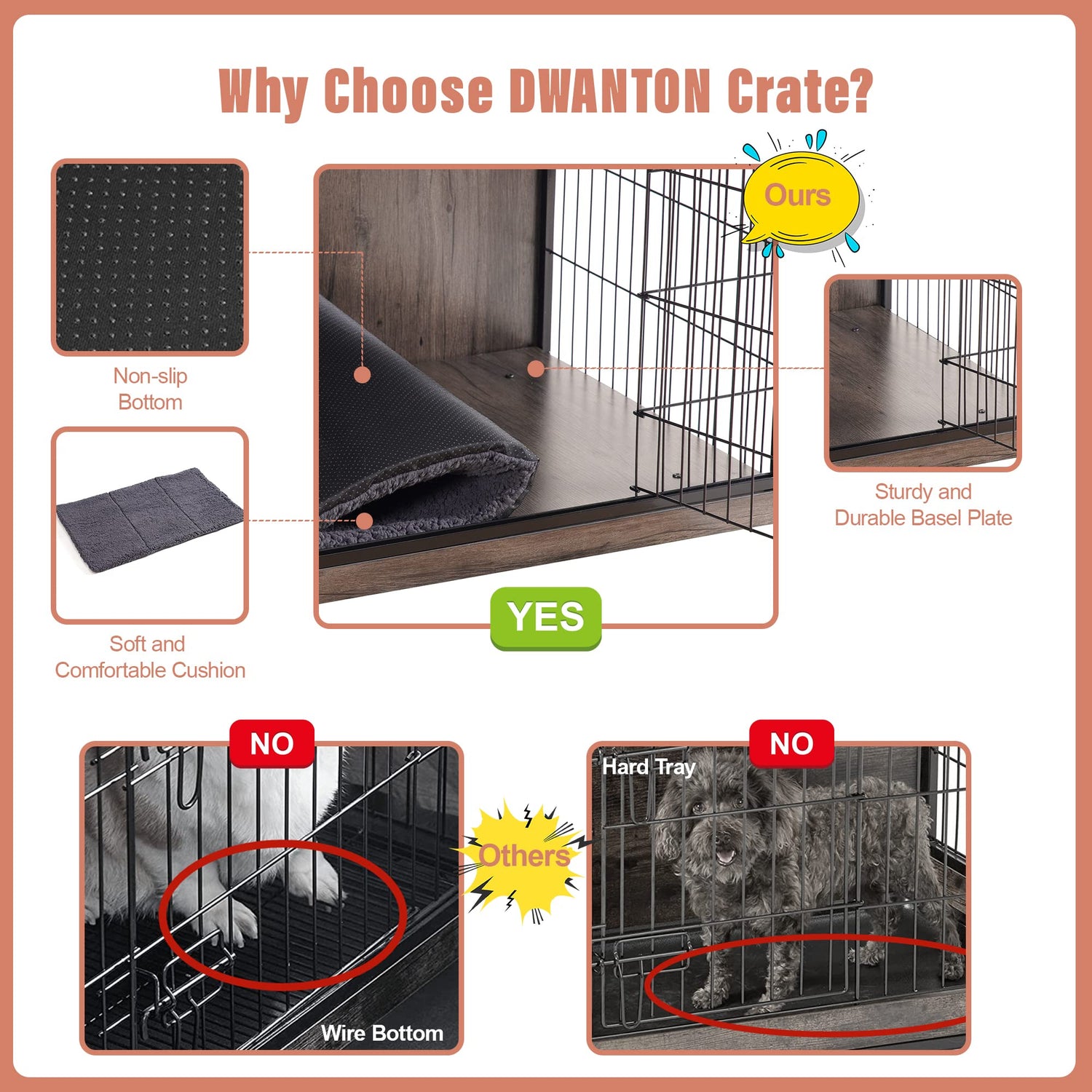 DWANTON Dog Crate Furniture with Cushion, Wooden Crate with Double Doors, Dog Kennel Indoor for Small/Medium/Large Dog, End Table, Small, 27.2" L, Dwanton