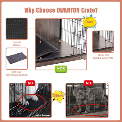 DWANTON Dog Crate Furniture with Cushion, Wooden Crate with Double Doors, Dog Kennel Indoor for Small/Medium/Large Dog, End Table, Small, 27.2" L, - WoodArtSupply