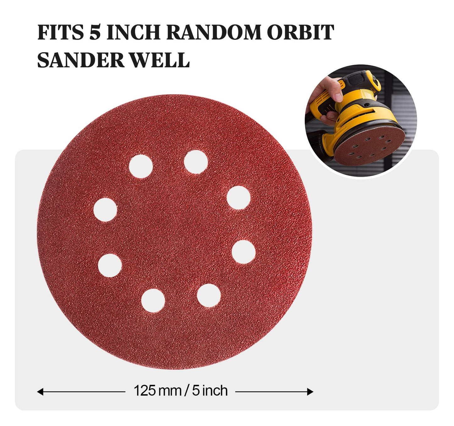 S SATC 72 PCS 5 Inch 8 Hole Hook and Loop Adhesive Sanding Discs Sandpaper for Random Orbital Sander 40 60 80 120 180 240 320 Grits