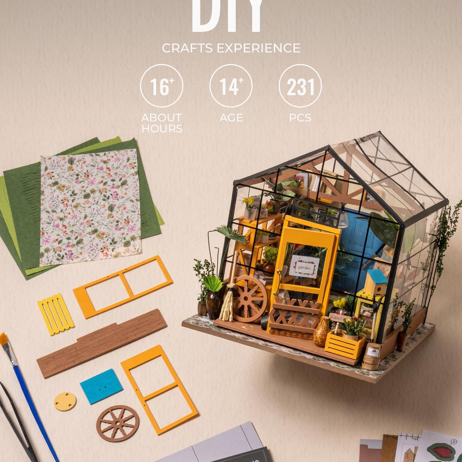 Rolife DIY Miniature House Kit Greenhouse, Tiny for Adults to Build, Mini House Making Kit with Furnitures, Halloween/Christmas Decorations/Gifts for Rolife