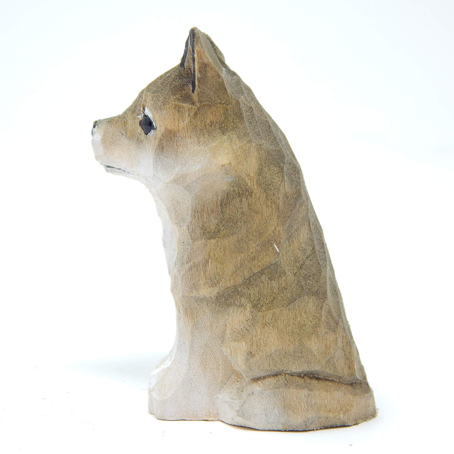 Gray Wolf - Small 2" Wood Art Figurine - Handmade USA - Unique Original Art Carving Work - Decoration, Miniature Animals Selsela