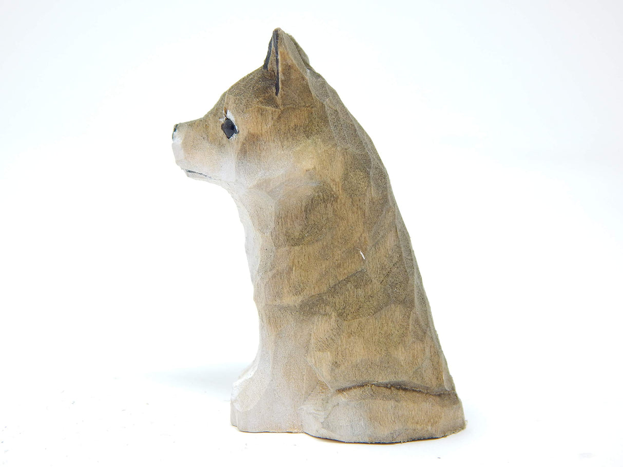 Gray Wolf - Small 2" Wood Art Figurine - Handmade USA - Unique Original Art Carving Work - Decoration, Miniature Animals Selsela