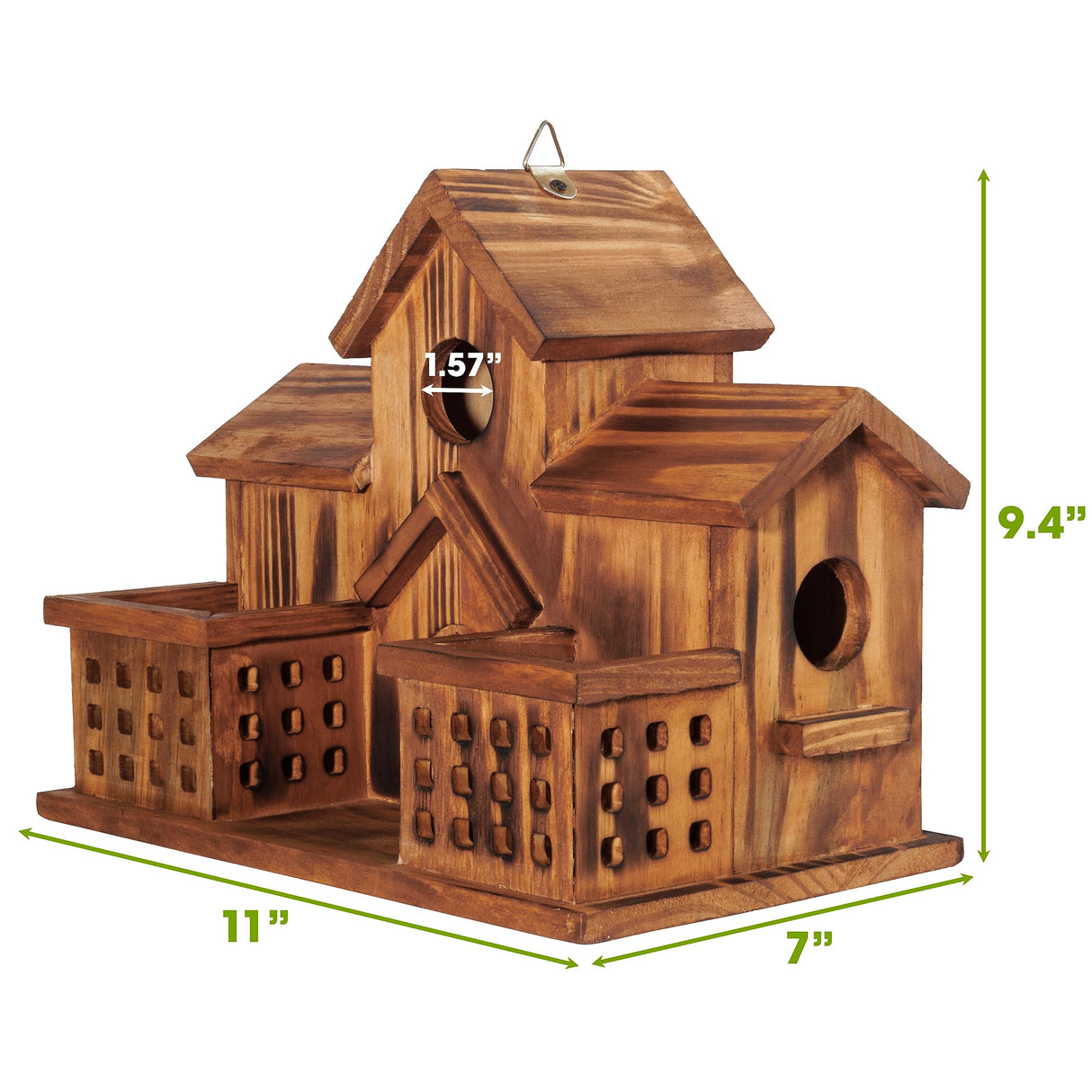 MIXUMON Bird Houses for Outside with Bird Feeder, Outdoor 3 Hole Bird House Room for 3 Bird Families Bluebird Finch Cardinals Hanging Birdhouse for MIXUMON