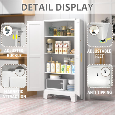 GAIOUS 61.02" Pantry Cabinet, Kitchen Pantry Storage Cabinets with Adjustable Shelves and Feet, White Pantry Storage Cabinet for Kitchen, Dining GAIOUS