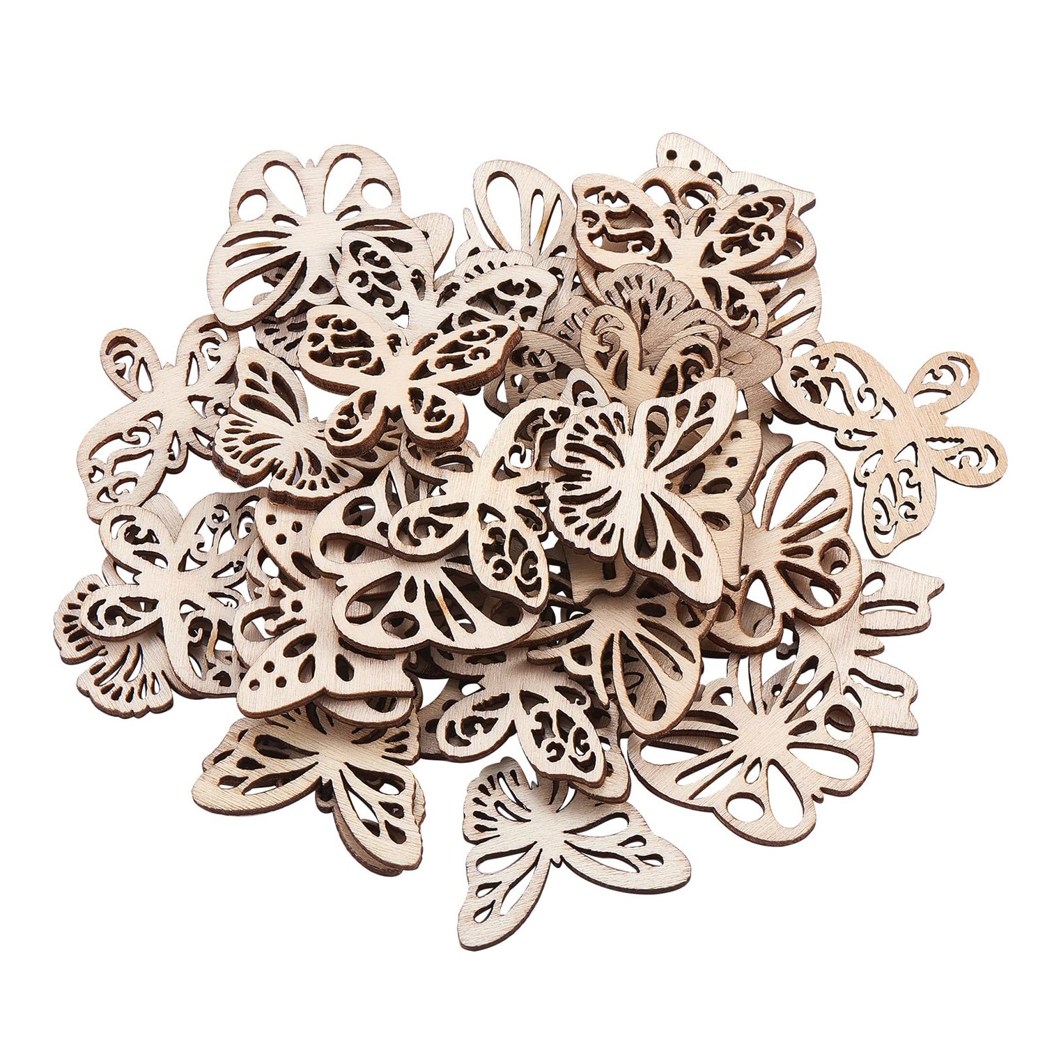 KitBeads 100pcs Random Butterfly Wooden Ornaments Butterfly Unfinished Wood Cutouts Slice Blank Wood Piece Embellishments for DIY Crafts KitBeads