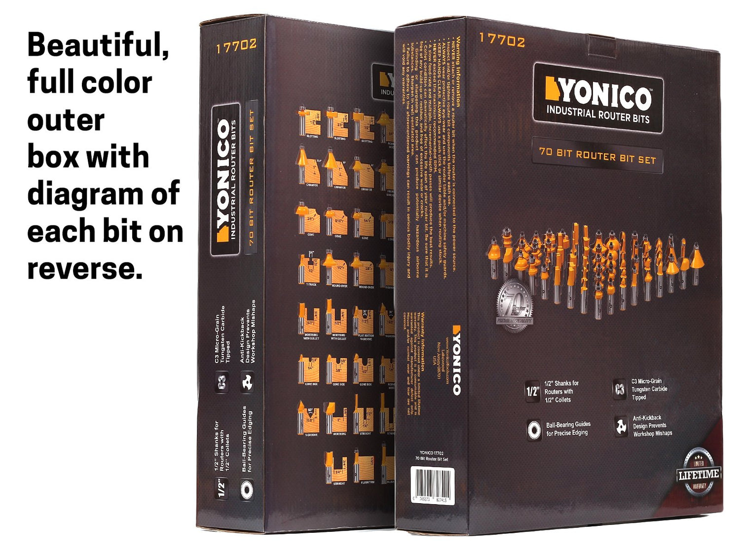 YONICO 70 Piece Set Router Bits 1/2 Shank- Tungsten Carbide Router Bit Set | Professional Wood Router Bits 17702 Yonico