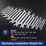 WORKPRO 22-Piece Ratcheting Combination Wrench Set, 72 Teeth, Combo Ratchet Wrenches Set with Organizer Box, Metric 6-18mm & SAE 1/4-3/4" WORKPRO