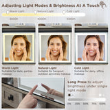 T4TREAM Farmhouse Makeup Vanity Desk with Sliding Mirror and Lights, 42'' Glass Tabletop Vanity Table with 2 Drawers & Shelves, Rustic Big Vanity Set T4TREAM