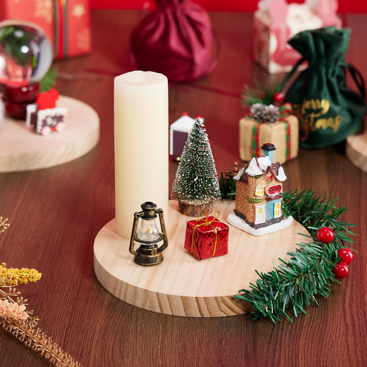 Yangbaga (5) Pack 8 inches Large Wood Slices for Centerpieces-Unfinished Natural Round Wooden Discs Decorative Tray Wood Slices for DIY Yangbaga