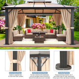 Aoxun 10'x13' Hardtop Gazebo, Aluminum Frame Permanent Pavilion with Curtains and Netting, Outdoor Polycarbonate Gazebo, Double Roof Canopy, for Aoxun