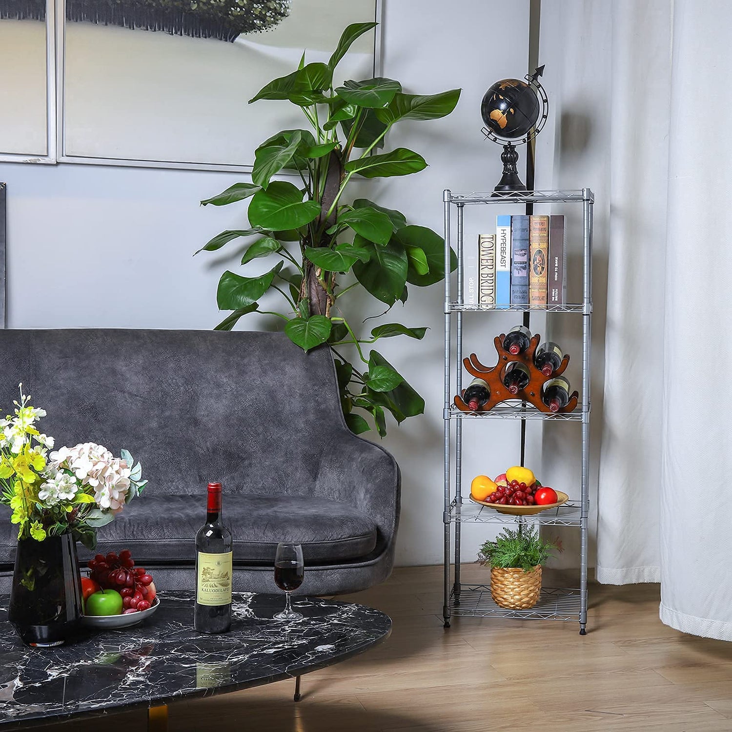 REGILLER 5-Wire Shelving Metal Storage Rack Adjustable Shelves, Standing Storage Shelf Units for Laundry Bathroom Kitchen Pantry Closet(Silver, 16.6L REGILLER