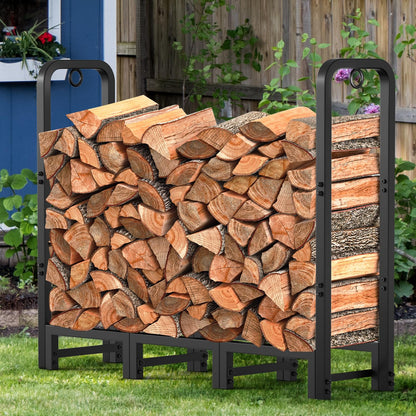 AMAGABELI GARDEN & HOME 4ft Firewood Log Rack Outdoor Indoor Heavy Duty Wrought Iron Fire Wood Holder Outdoors Stand Tubular Wood Pile Lumber Storage