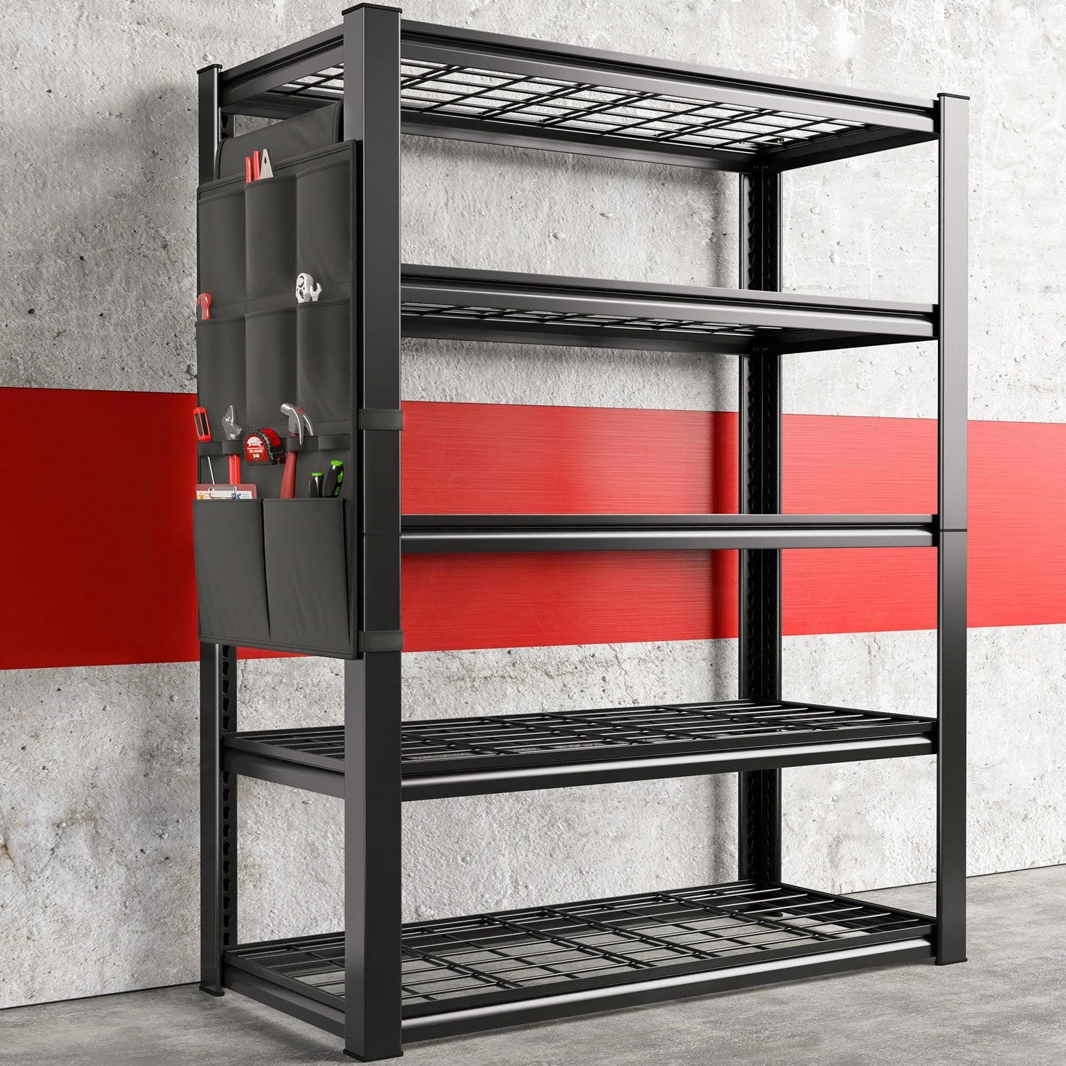 REIBII Garage Shelving Heavy Duty Load 2000LBS Garage Storage Shelves with Bag 5 Tier Adjustable Metal Storage Shelving for Gagrage Shelves Storage REIBII