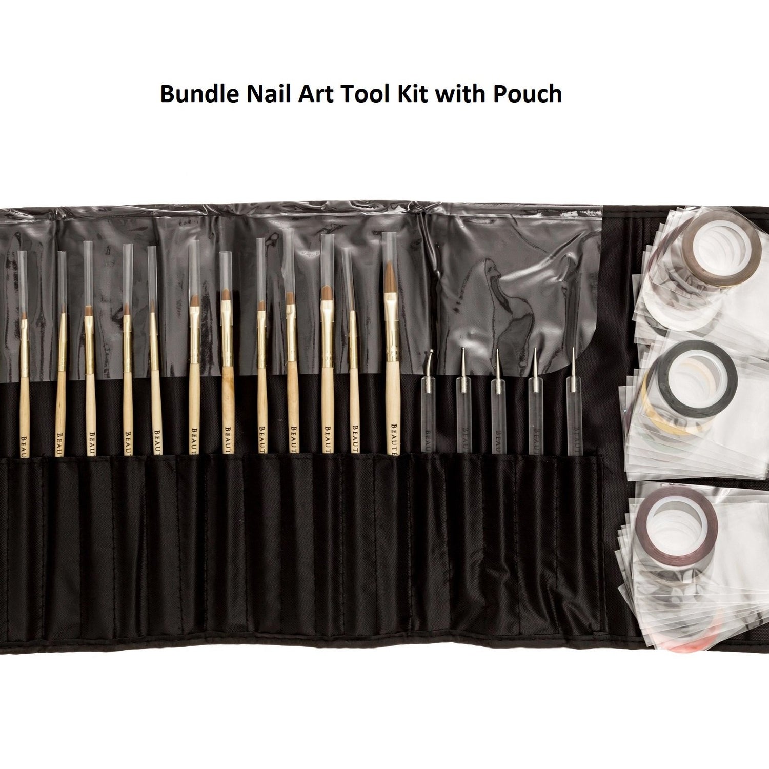 Beaute Galleria Bundle 50 Pieces Nail Art Tool Kit with Pouch - 5 Pieces Dotting Tool Marbleizing Pen (10 Sizes), 15 Pieces Acrylic Gel Detailing BEAUTÉ GALLERIA