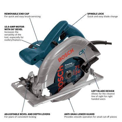 BOSCH CS5 120-Volt 7-1/4-Inch Circular Saw,BOSCH Blue - WoodArtSupply