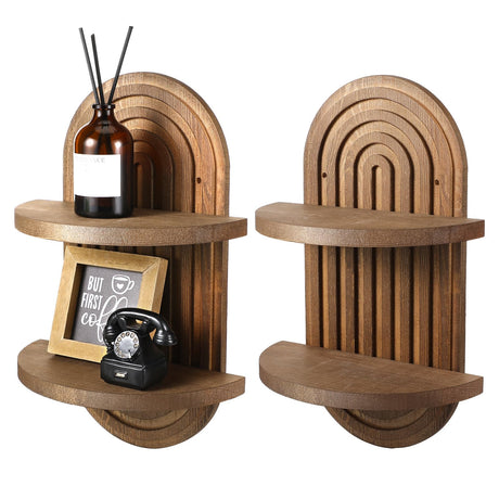 Wenqik 2 Pcs Boho 3D Arch Wooden Rainbow Wall Shelves Rustic Double Available Floating Hanging Shelf Mount Book Shelf Retro Holders for Nursery Wenqik