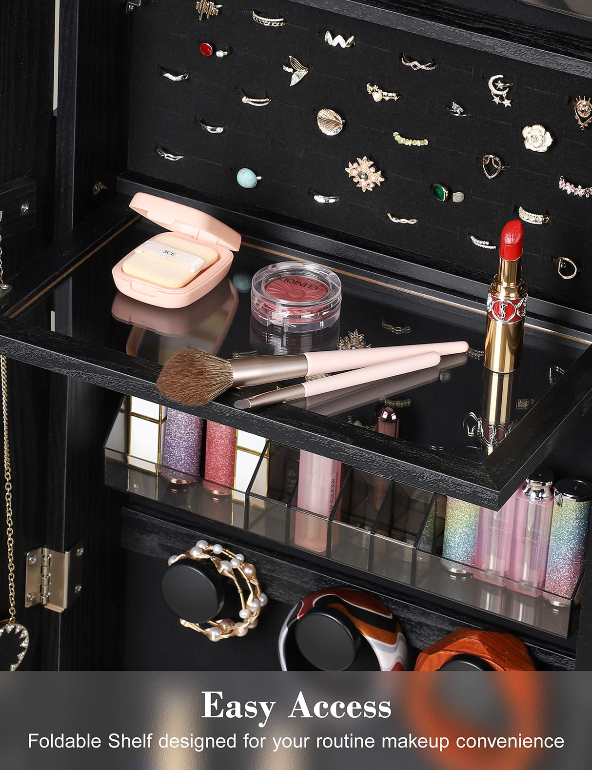 Nicetree 360° Swivel Jewelry Cabinet with Lights, Touch Screen Vanity Mirror, Rotatable Full Length Mirror with Jewelry Storage, Standing Jewelry Nicetree