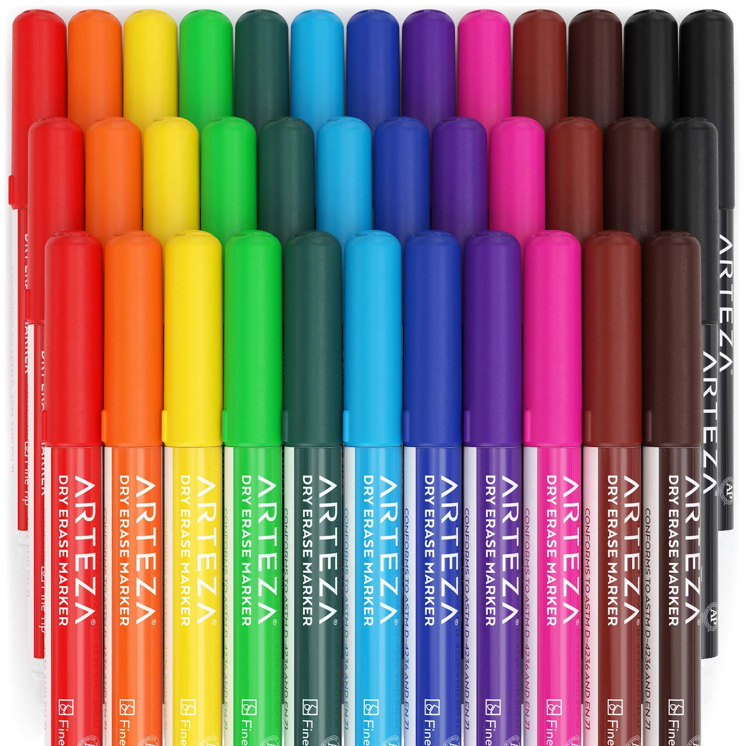Arteza Dry Erase Markers Fine Tip, Bulk Pack of 36 Low Odor Dry Erase Pens in 12 Assorted Colors, Homeschool Supplies Whiteboard Markers, Office and ARTEZA