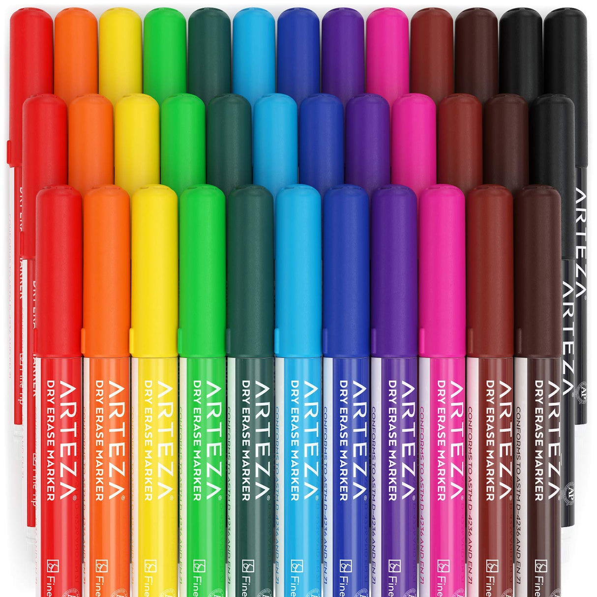 Arteza Dry Erase Markers Fine Tip, Bulk Pack of 36 Low Odor Dry Erase Pens in 12 Assorted Colors, Homeschool Supplies Whiteboard Markers, Office and ARTEZA
